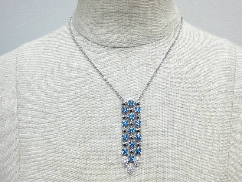 Auth BVLGARI Lucia Pendant WG750/Dia/Blue Topaz  